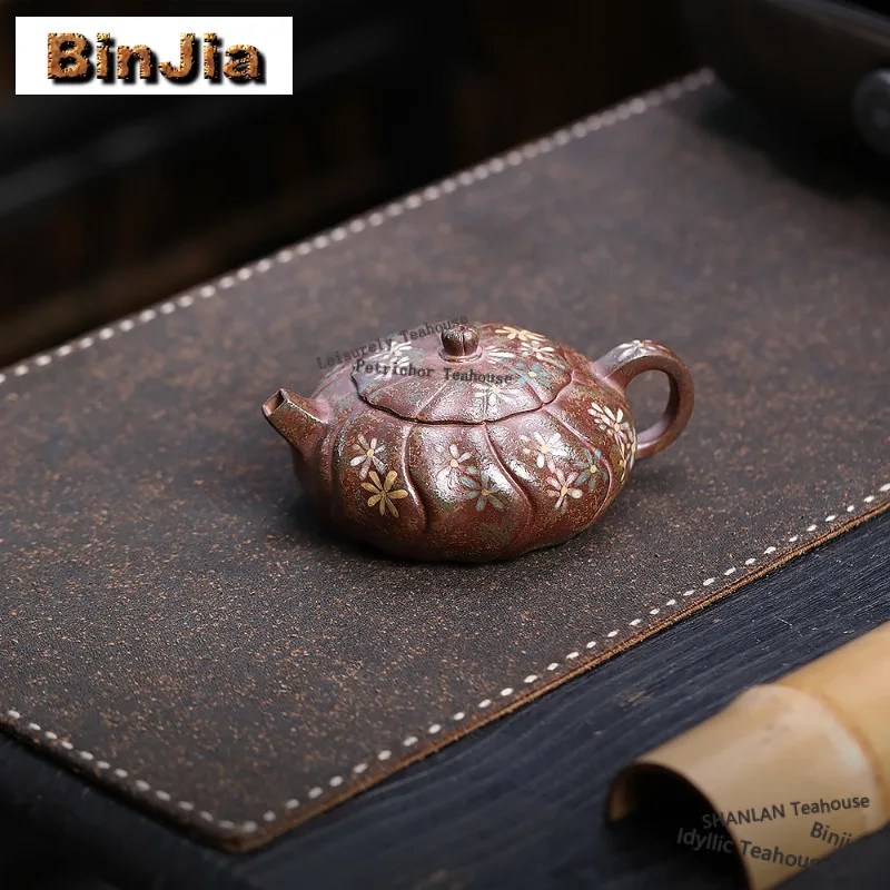 170ml Yixing Purple Clay Teapots Handmade Wind Scroll Sunflower Pot Raw Ore Wood-fired Porcelain Mud Tea Infuser Kettle Zisha