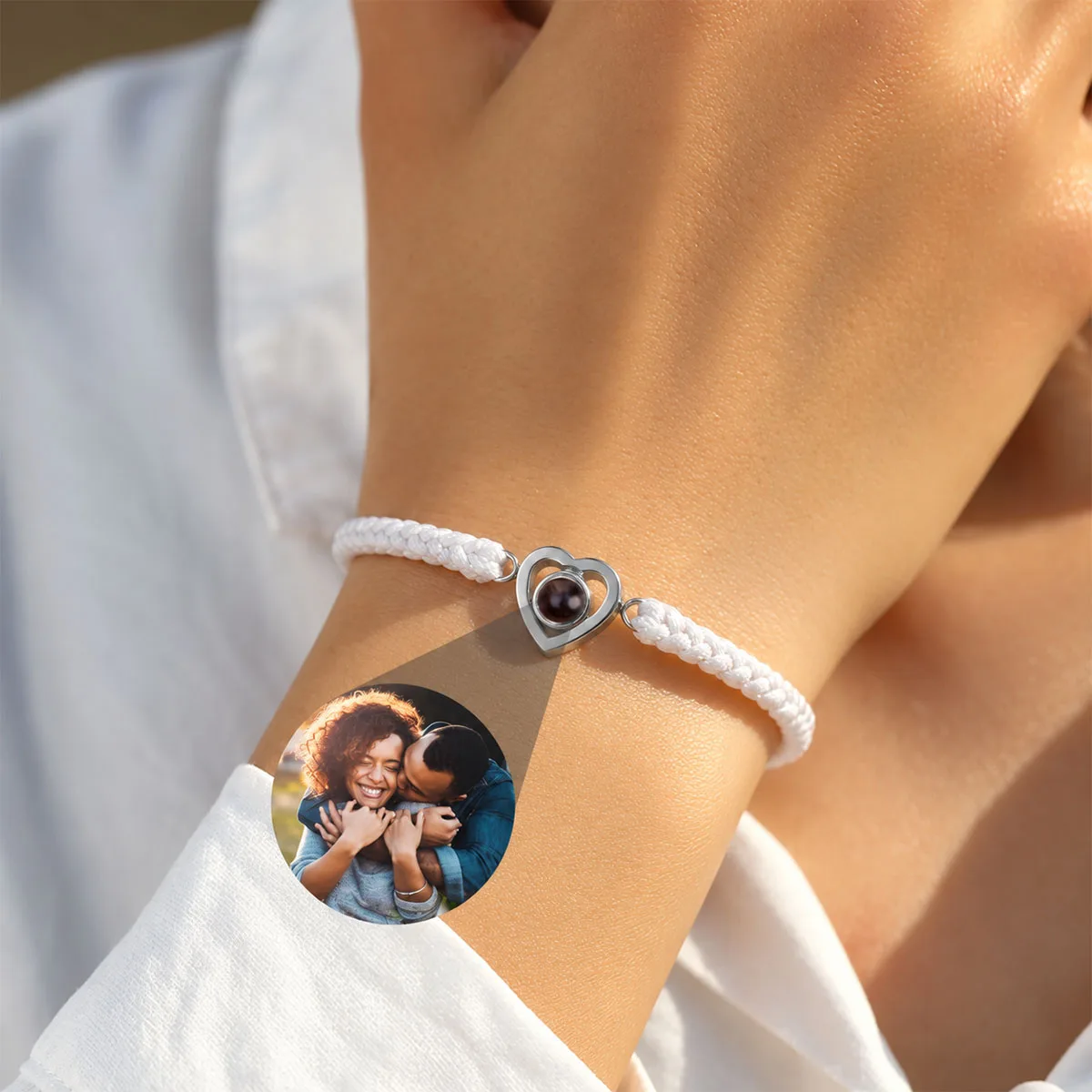 Custom Photo Projection Heart Bracelet Personalized Picture Woven Rope Bracelets For Women Men Memorial Anniversary Jewelry Gift