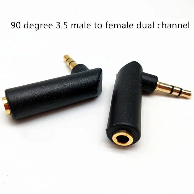 Gold-plated 90-degree Elbow 3.5mm Right-angle Male-to-Female Adapter Dual-channel 3-Section L-Shaped Headphone Audio Adapter