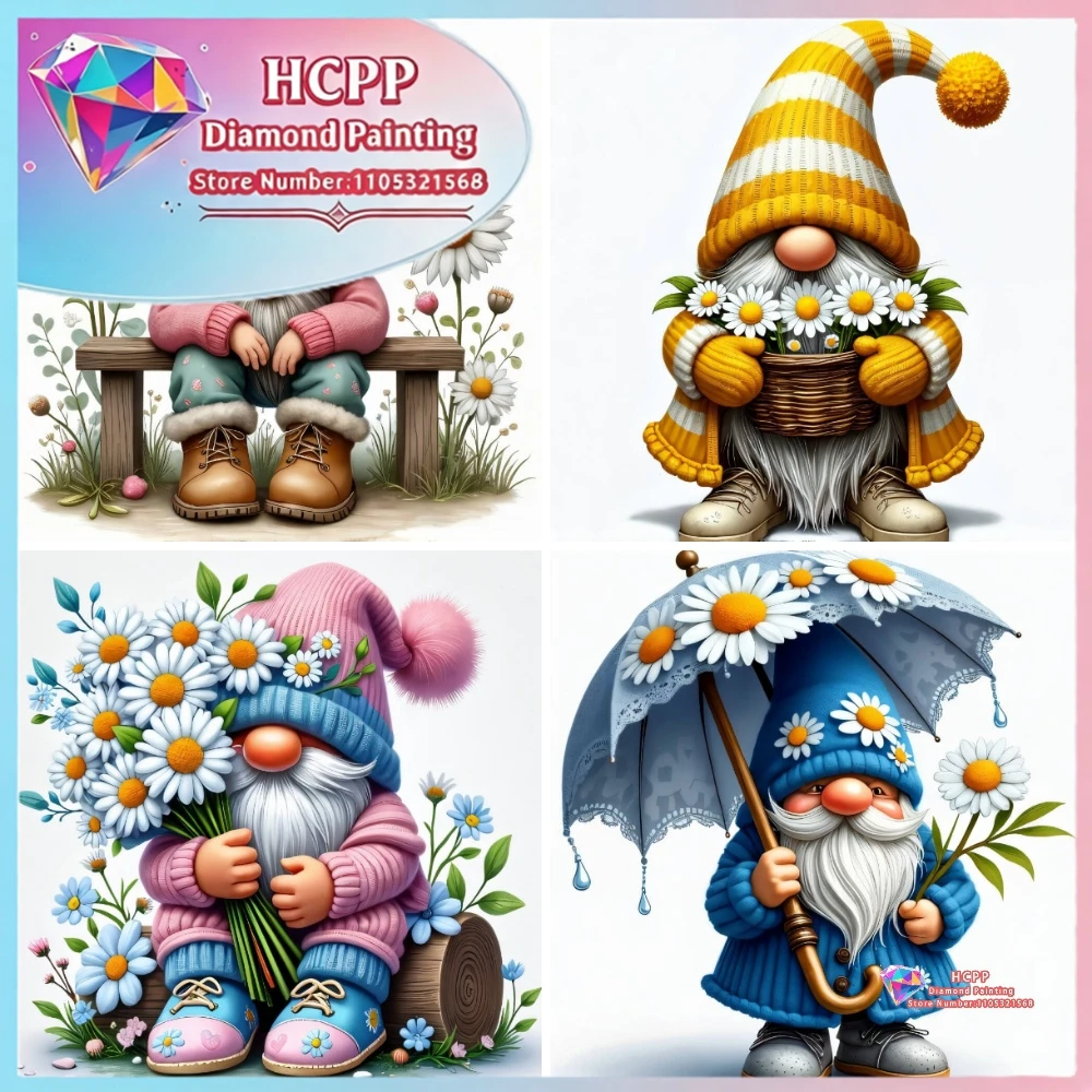 Floral Goblin Cartoon Daisy Flower Dwarf Diamond Drawing Kit Square Round Diamond 5D DIY Mosaic Handmade Art Gift Home Decor