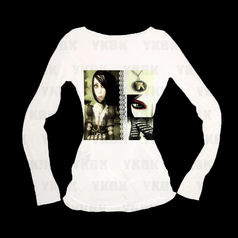 Wit T-shirt Trashy Anime Vrouwen Herfst 2000s Print Streetwear Lange Mouwen O-hals Y2k Top Harajuku Fashion Casual Tees meisje