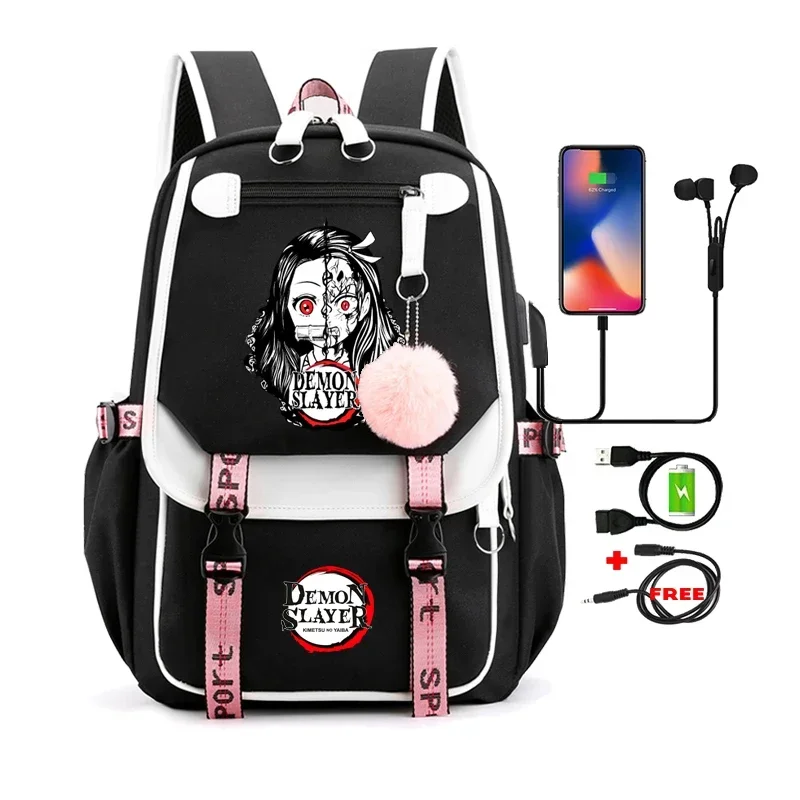 Mochila de Anime Demon Slayer Nezuko Kawaii de dibujos animados para adultos, Bolsa Escolar de Manga de gran capacidad para viajar, bolsa de libros para niñas diarias