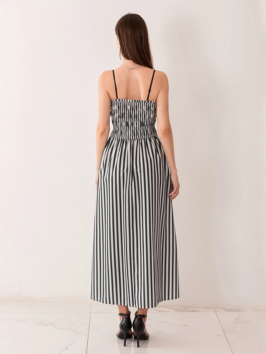 Women Sleeveless Slip Dress Summer Vertical Stripe Print A-Line Party Dresses for Vacation Cocktail Beach Streetwear Sundress