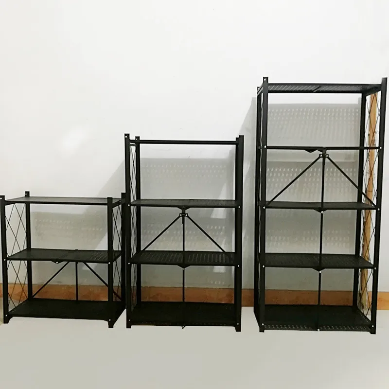Folding rack five layers black, steel pipe welded assembly, placing sundries books kitchen supplies