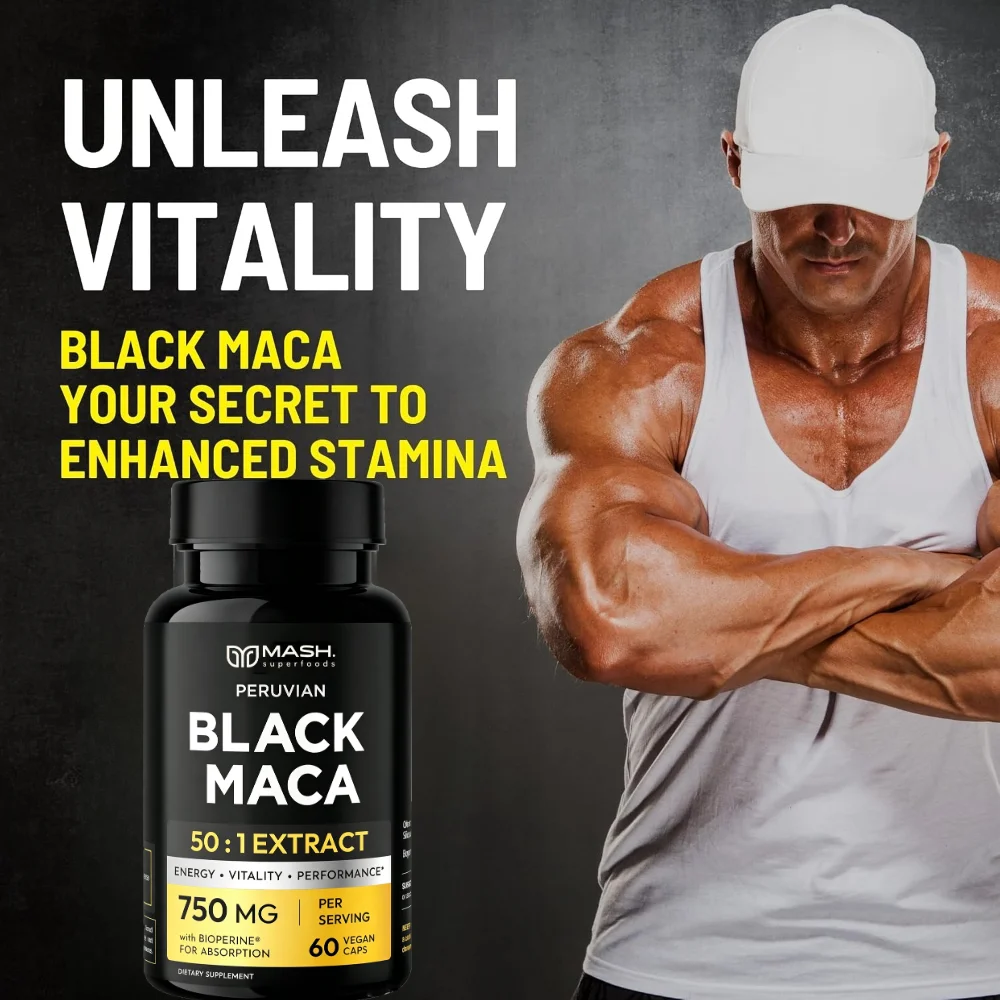 Black Maca Capsules - Enhance Male Performance, Energy, Muscle Mass and Endurance