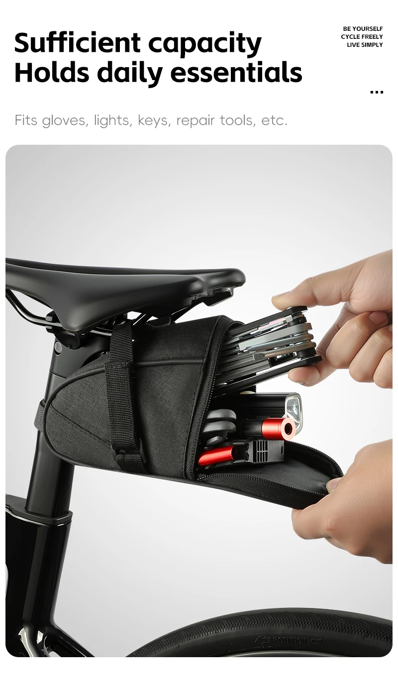 WEST BIKING Fahrradsatteltasche Wasserabweisende Rücksitztasche MTB Rennrad Fahrrad-Aufbewahrungszubehör Rücklicht-Riemen – Detail 7