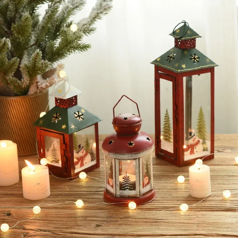 American Vintage Windproof Candlestick, Iron Tabletop Lamps, Christmas Decoration Accessories, Festive Home Decor