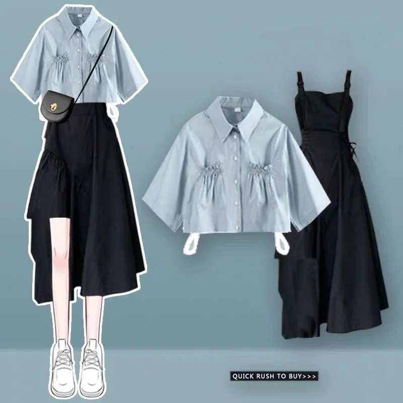 2025 Summer Fashion Shirt Sling Bandage Dress 1 or Two Piece Set Women Personality Asymmetrical Tank Dress Tops Outfits