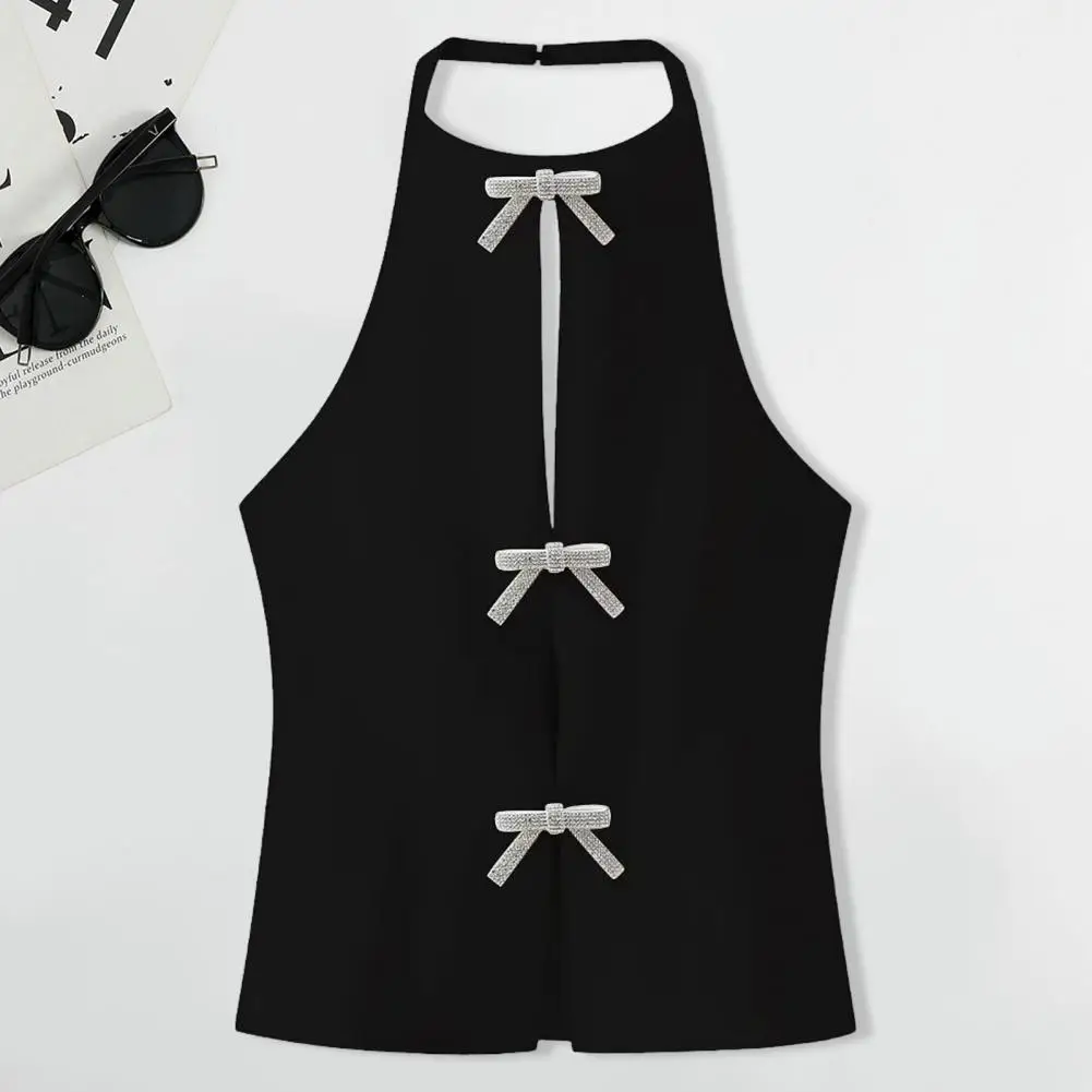 

Women's Vest Top Sleeveless Slim Vest With Bow Decoration Solid Color Women's Casual Vest