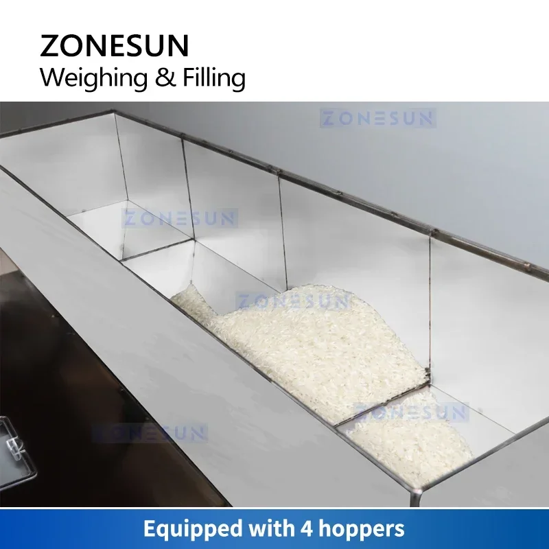ZONESUN ควบคุมดิจิตอลอัตโนมัติเครื่องบรรจุเม็ดอนุภาคเม็ดข้าวถั่วฟิลเลอร์อุปกรณ์ ZS-GW4C