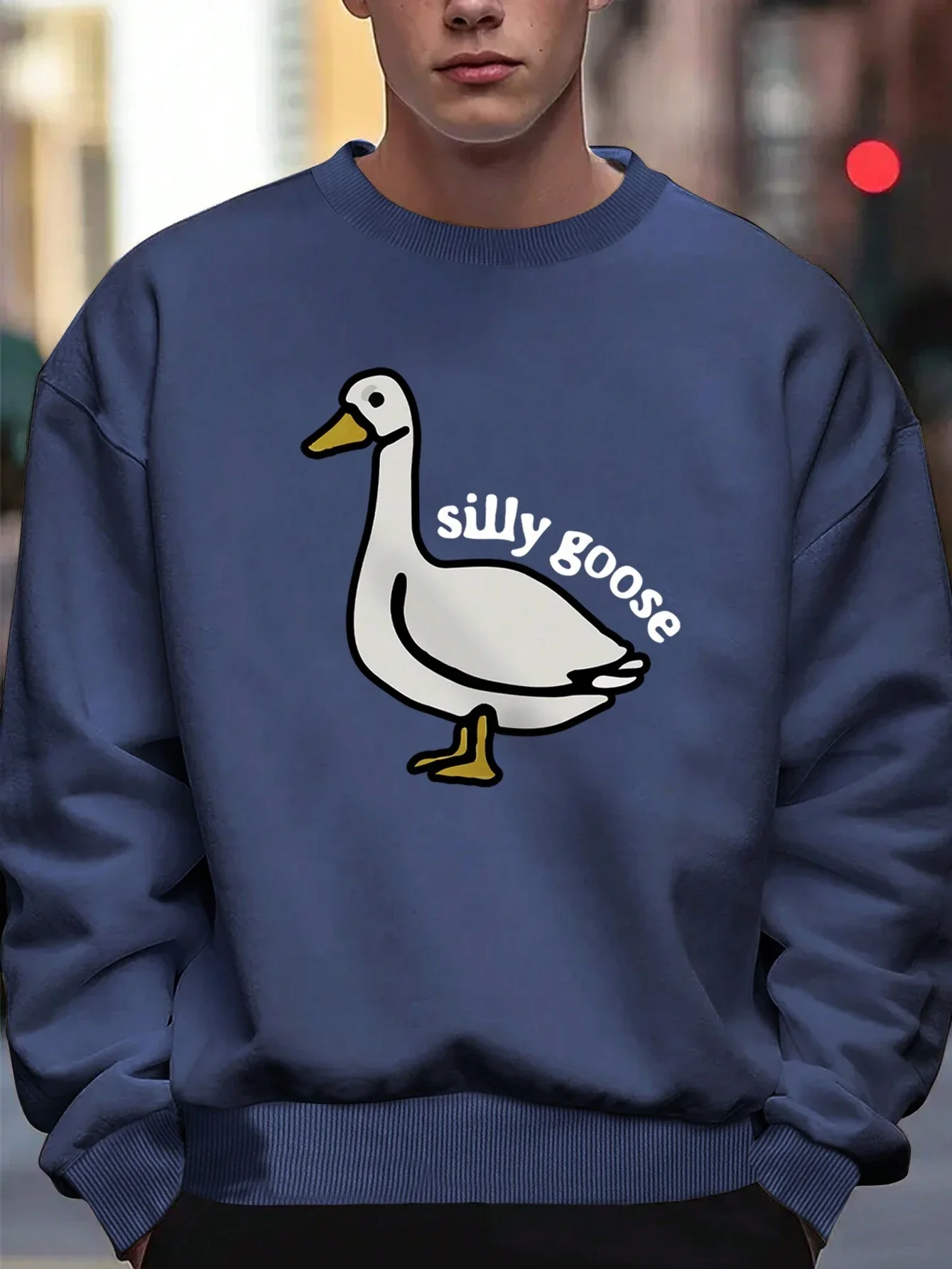 Autumn Casual Men Hoodies Cartoon Duck Letter Silly Goose Print Sweatshirt Street Style Fleece Pullover Crewneck Loose Clothes