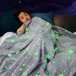 Luminous Blanket Geometric Print Unicorns Coral Fleece Blanket Glowing Stars Child Air Conditioner Thin Blanket Throw Home Sheet