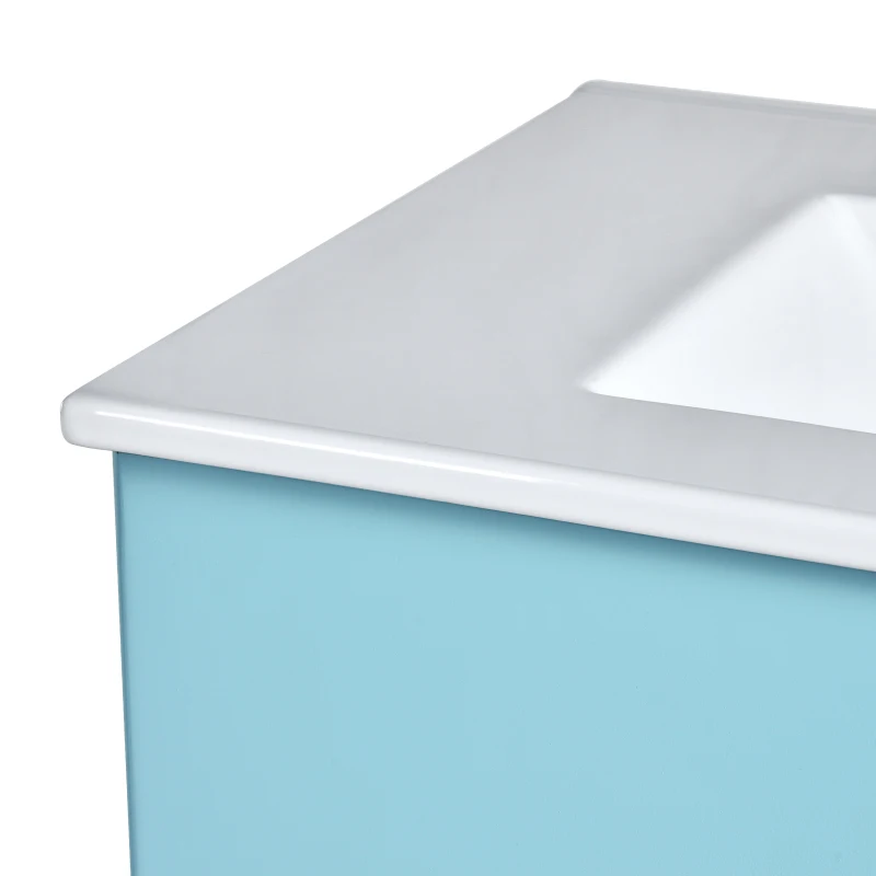 Vanity Ceramic Sink Combo Set Solid Wood Frame Modern Bathroom Storage Cabinet Glossy Ceramic Basin Easy To Assemble