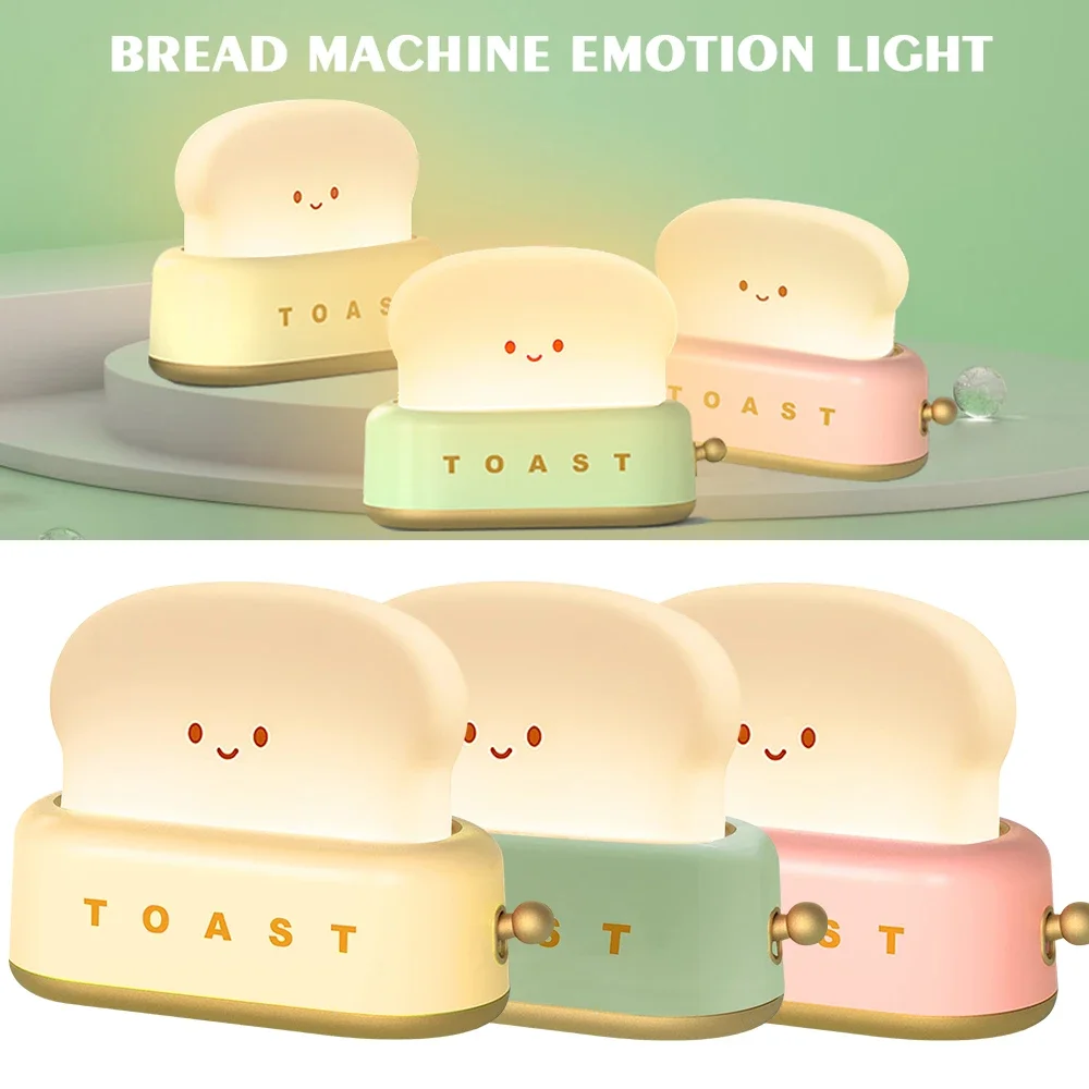 Toaster Bedside Lamp USB Rechargeable Cute Toast Bread Childrens LED Night Light for Bedroom Decor Child Nightlight Kids Gift