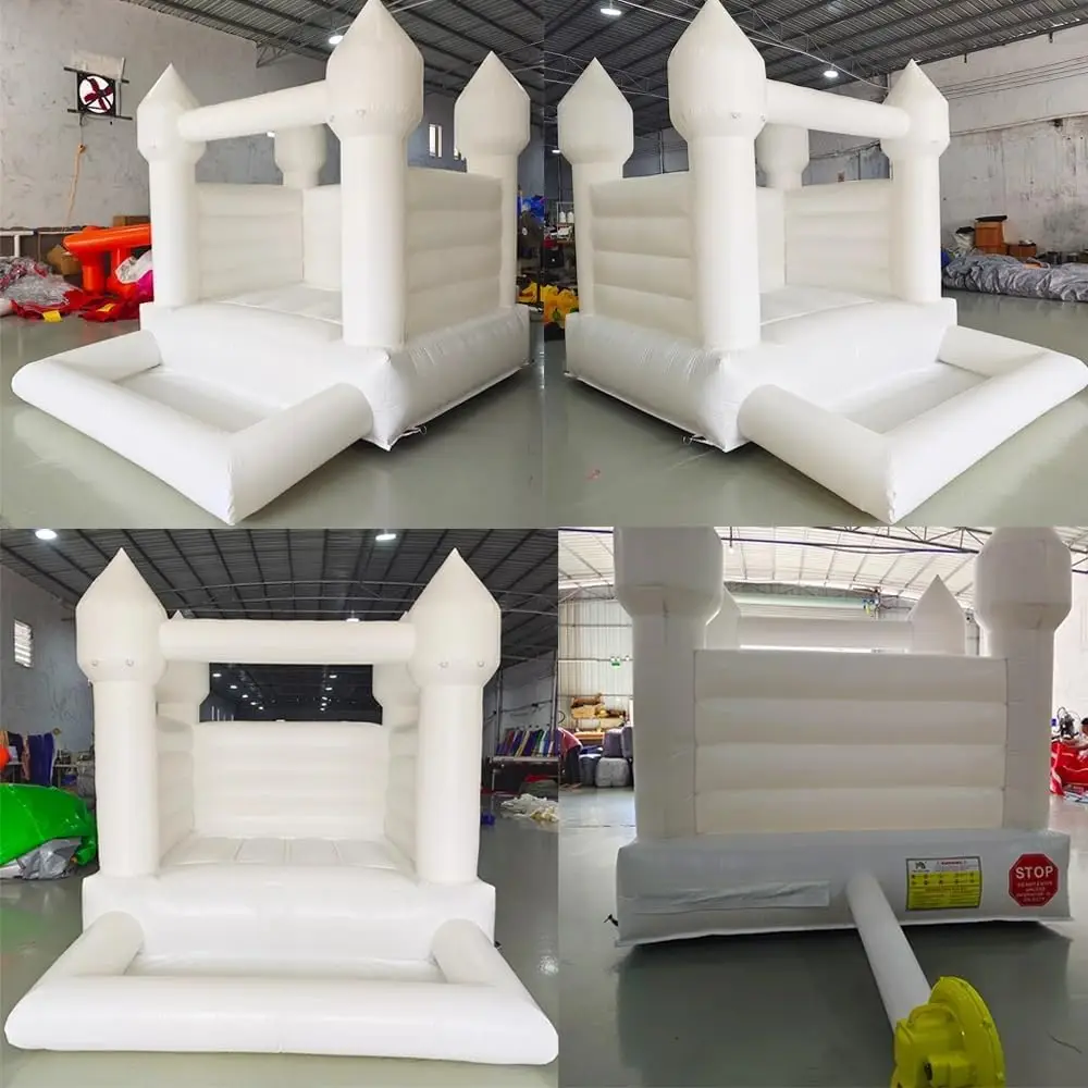 Duurzaam opblaasbaar wit springkasteel met ballenbak jumper springkasteel commerciële bruiloft uitsmijter voor kinderen