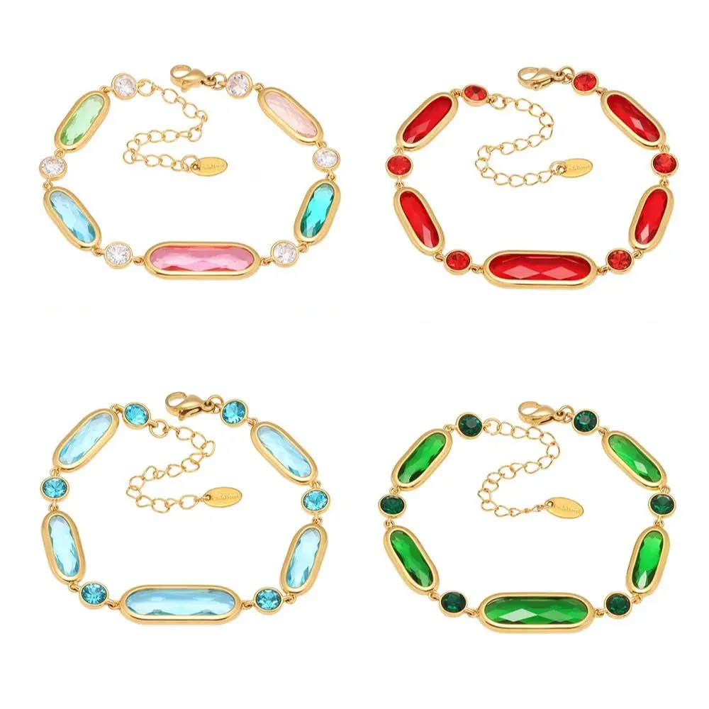 

Ourfuno Elegant Glass Stone Bracelet For Women Delicate Stainless Steel Party Wedding Bracelet Simple Fashion Jewelry Girls Gift