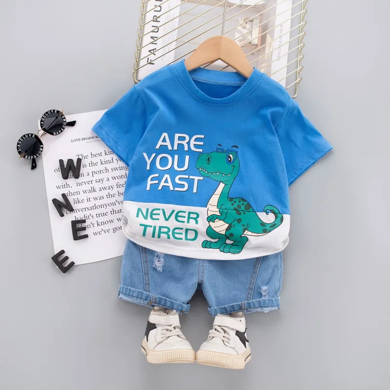 Fashion Cute baby boys Clothing sets High-Quality Short T-Shirt + Denim Shorts 2-Piece Suits Summer Cotton