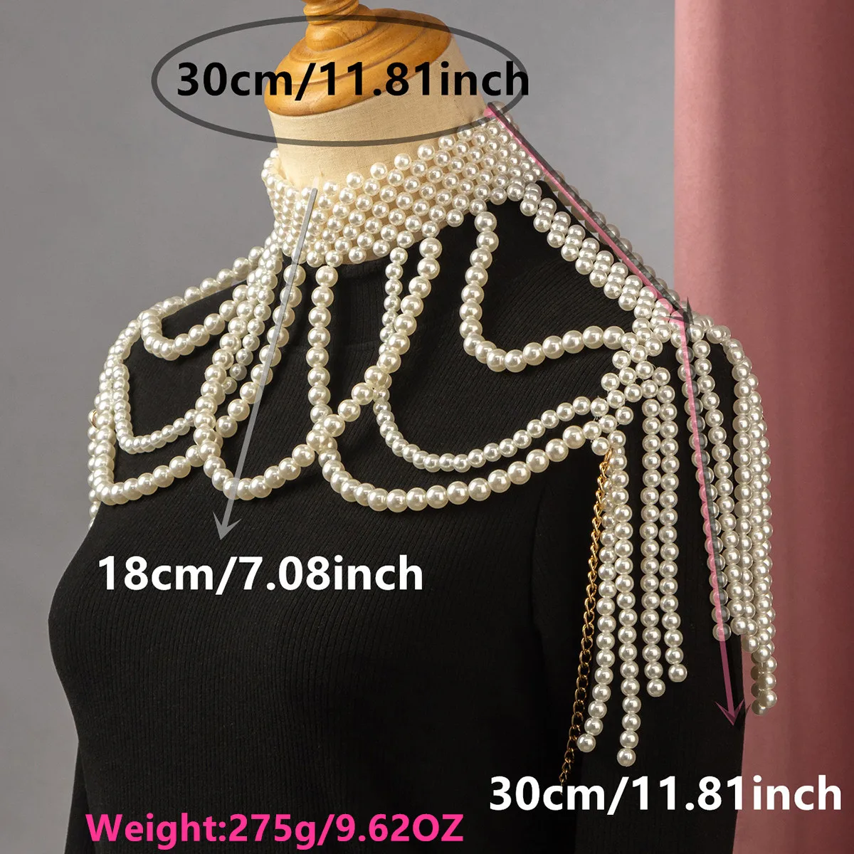 أنيقة الزفاف الكتف سلسلة مجوهرات اليدوية مطرز قلادة كبيرة الجوف تقليد اللؤلؤ الجسم سلسلة الزفاف شال الملحقات #6