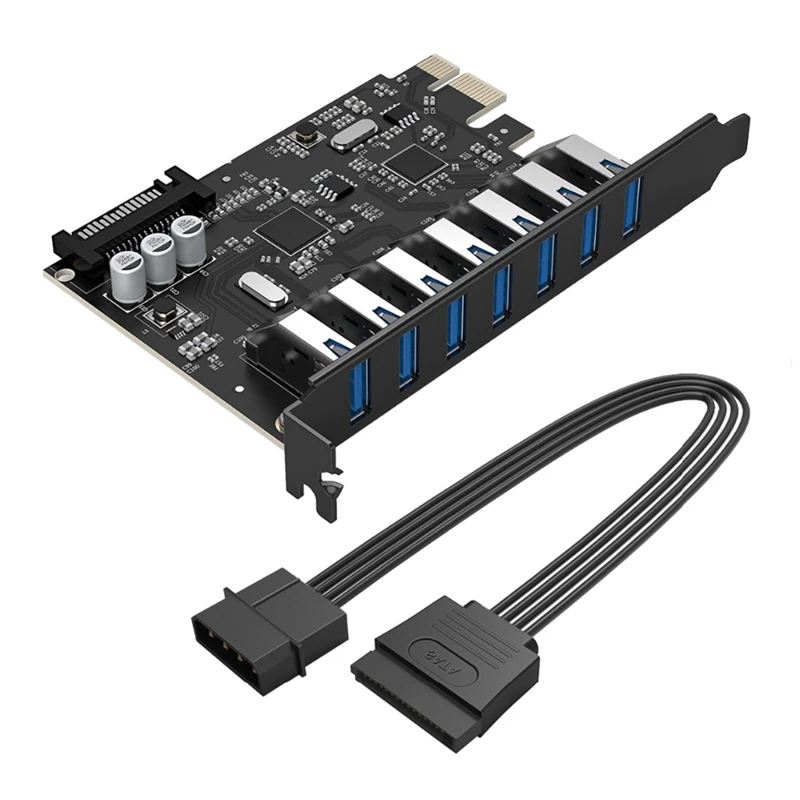 Super Speed 7 Port USB 3.0 PCI-E Express Card With A 15 Pin SATA Power Connector PCIE Adapter