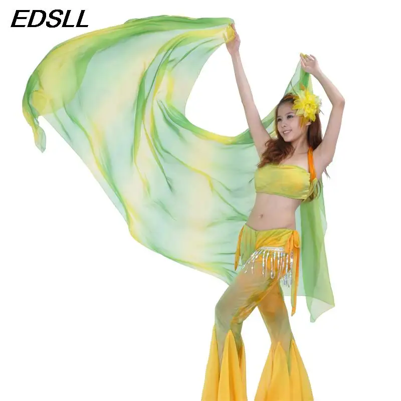 Fashion Women Belly Dance Big Veil Shawl Sexy Gradual Colored Bellydance Silk Scarf Oriental Indian Dance Costume Accessories