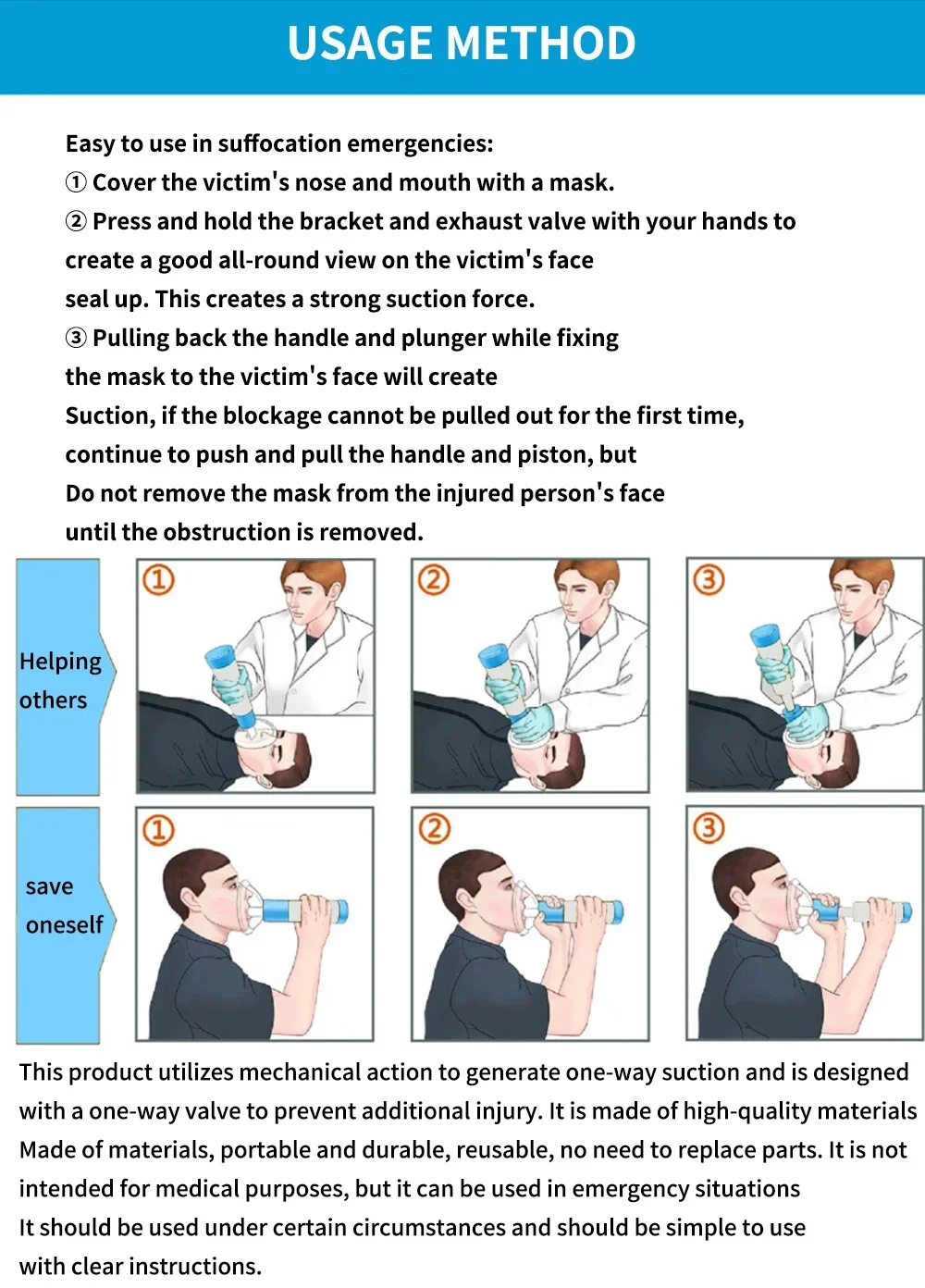 Heimlich Maneuver Anti-choking Rescue Device Anti Asphyxia Face Mask Emergency Home Rescue Adults & Child First Aid Kit