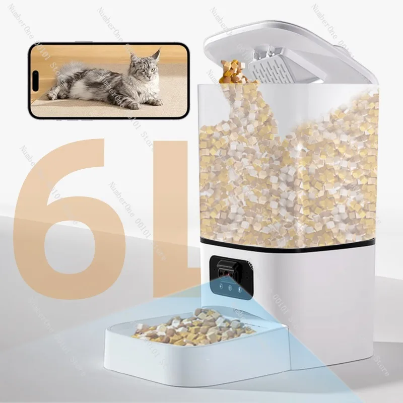 Smart Pet Automatic Feeder 6L Large Capacity, Wide Angle Camera Night Vision, WiFi App Control Timed Feeding Dispenser