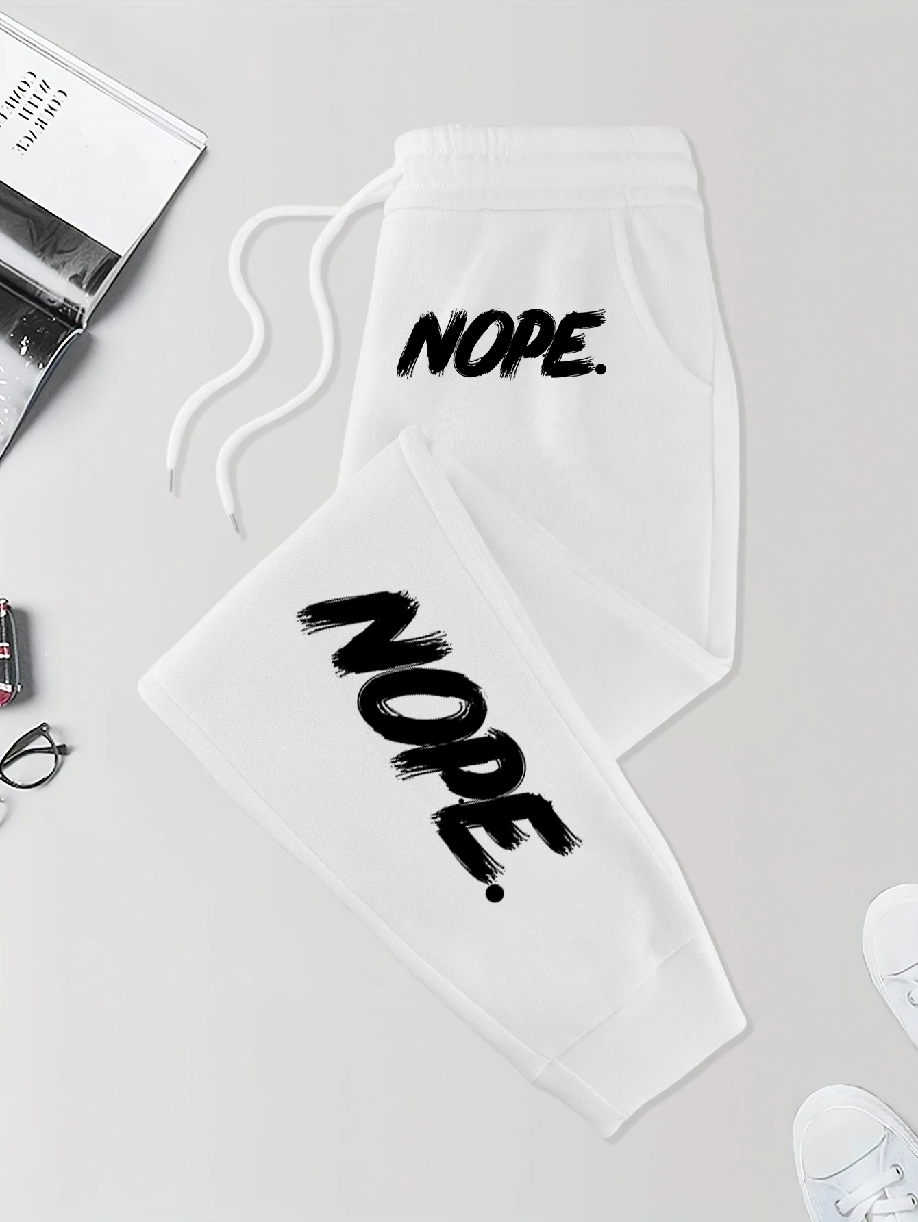 

Мужские спортивные штаны с карманами и принтом Nope Letter, базовые брюки с эластичной резинкой на талии, удобные осенние брюки для бега, уличные длинные брюки