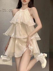 Sweet Strap Y2k Mini Dress Woman Pure Color Korean Fashion Dress Casual Sexy Sleeveless Short Party Dress 2023 Summer Design