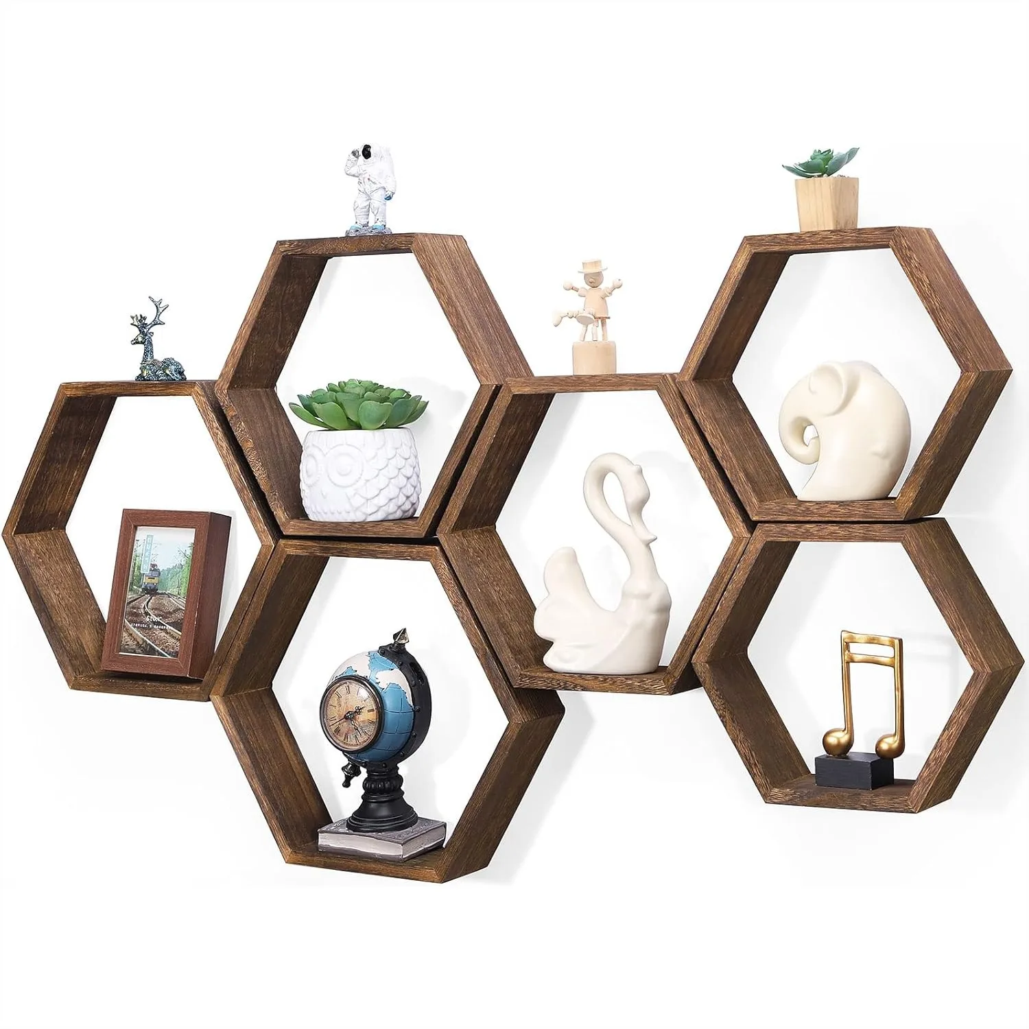 

Hexagon Floating Shelves Set Of 6 Honeycomb Shelves For Wall Wood Farmhouse Storage Home Decor Shelf Wall Mounted Wooden Hexagonal Shelves For Bedroom Living Room Nursery Rustic Brown