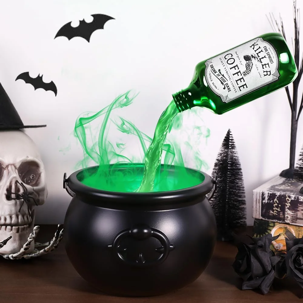 

Halloween Decorations Indoor, Magic Floating Potion Bottles with Mist Maker Halloween Witches Cauldron DIY Black Floating Potion