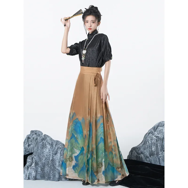 

Elegant Stand Collar Jacquard Top Horse Face Skirt Female Summer Autumn Chinese Traditional Hanfu Princess Cosplay Costumes