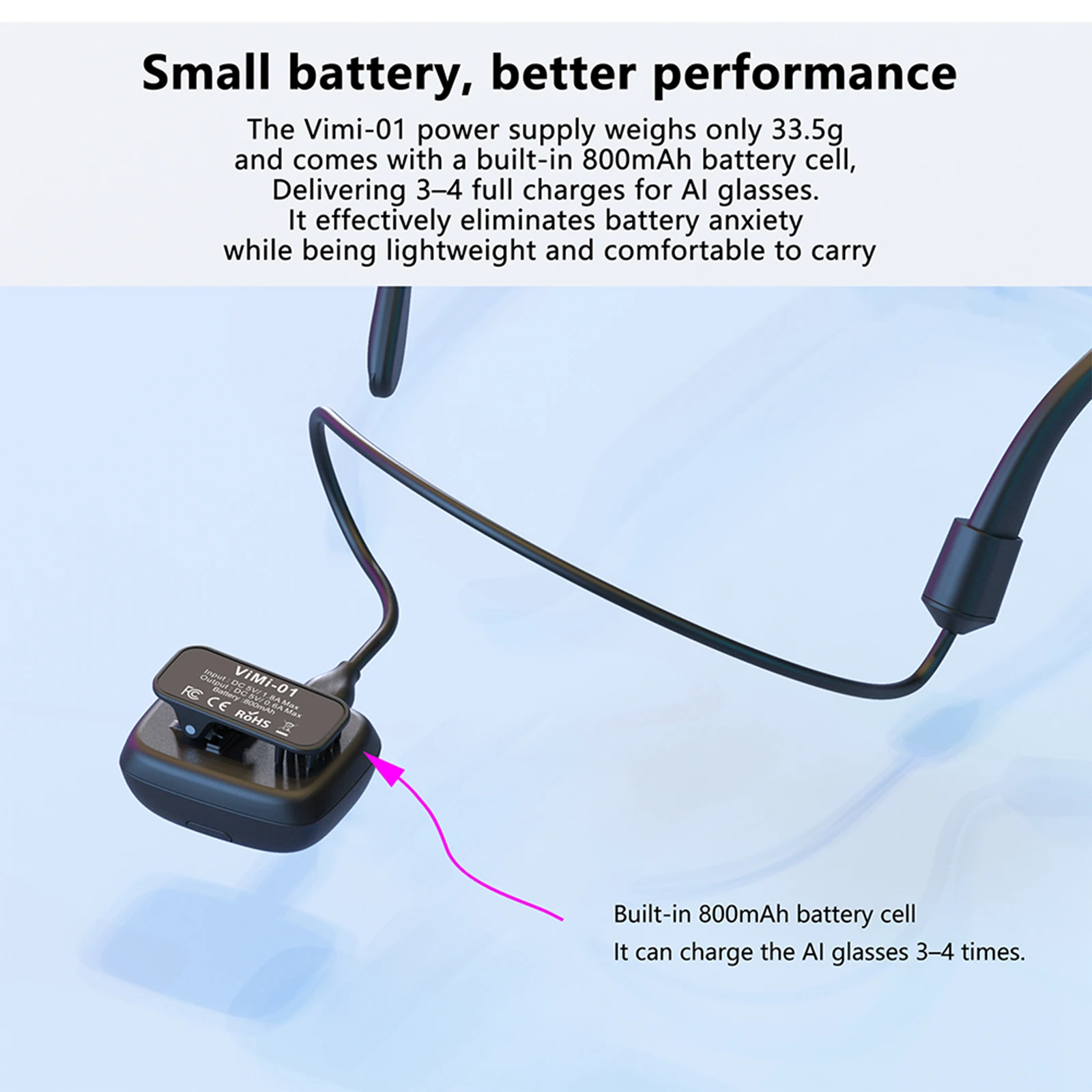 

Портативный блок питания для очков Ray-Neo V3 AI, аксессуар, портативное зарядное устройство с креплением-клипсой, аккумулятор 800 мАч, легкий вес