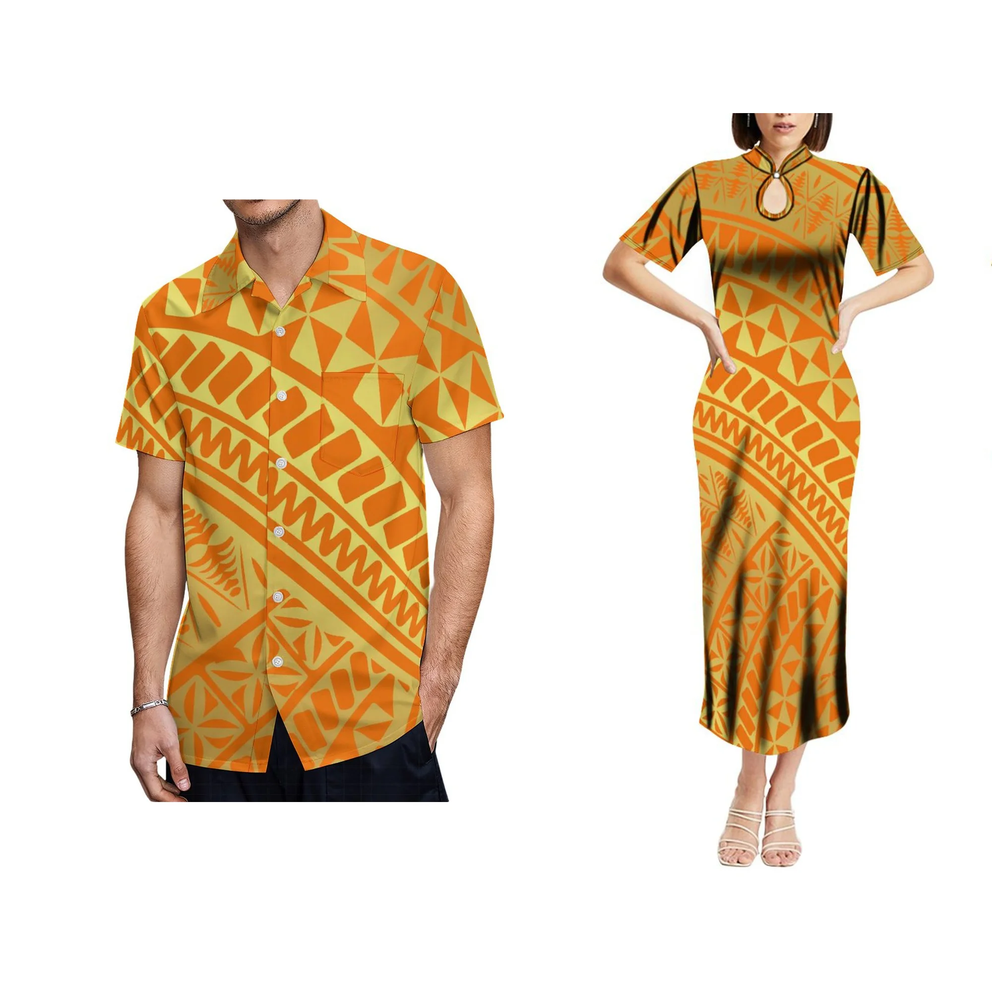 New Arrivals Polynesian Tribal Design Women Vintage Mandarin Collar Short Sleeve Dress Custom Hawaii Island Dress