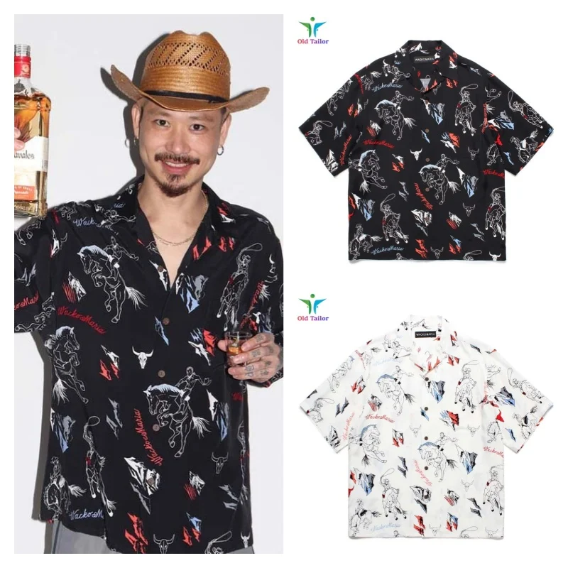 

Latest WACKO MARIA Summer Full Print Western Cowboy Corduroy Casual Hawaii Brand Mens Womens Short Sleeve Shirt