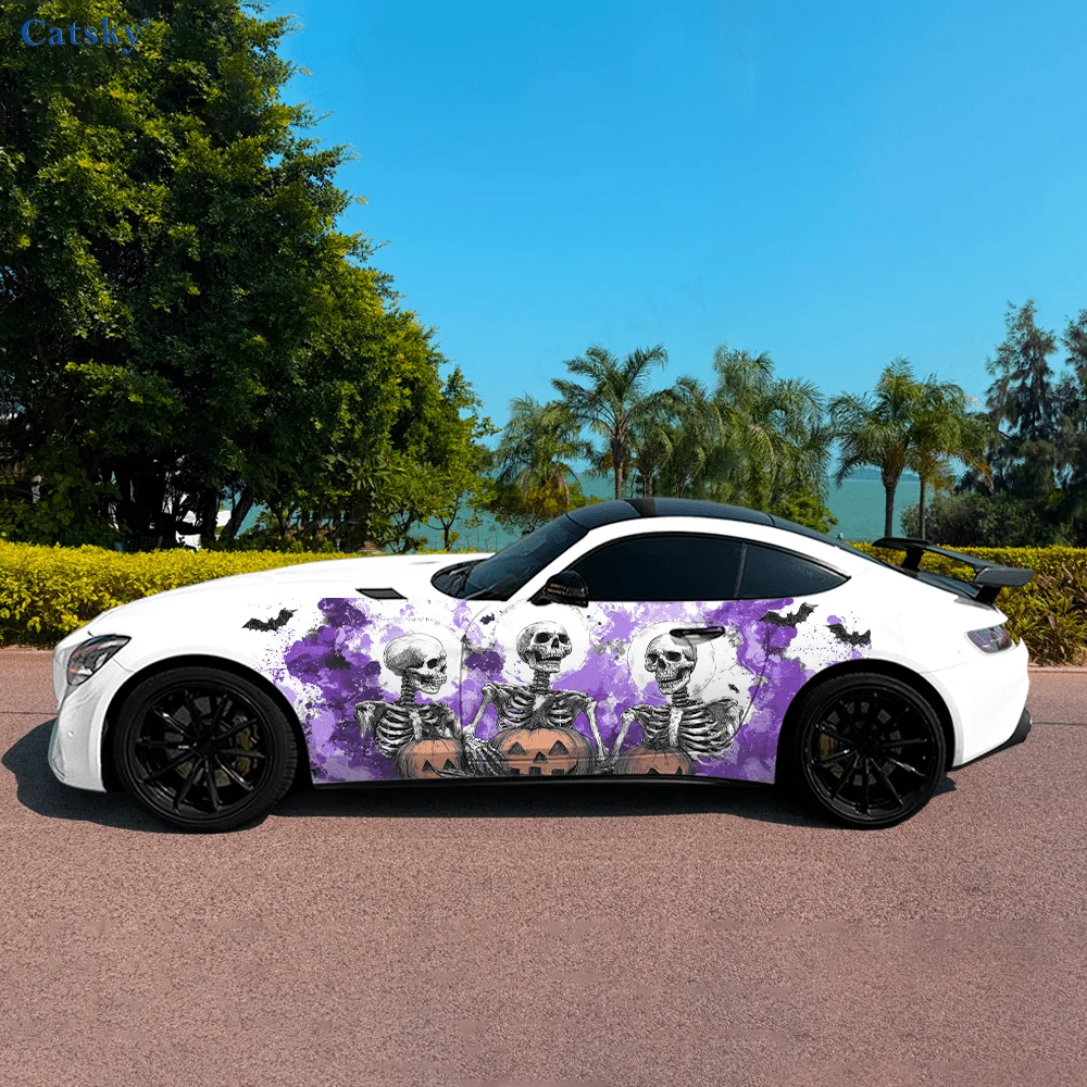 สติ๊กเกอร์ไวนิลลายโครงกระดูกสีม่วงควันสำหรับตกแต่งรถยนต์ รถกระบะ รถ SUV  วัสดุ PVC ติดตั้งง่าย เหมาะสำหรับเป็นของขวัญ