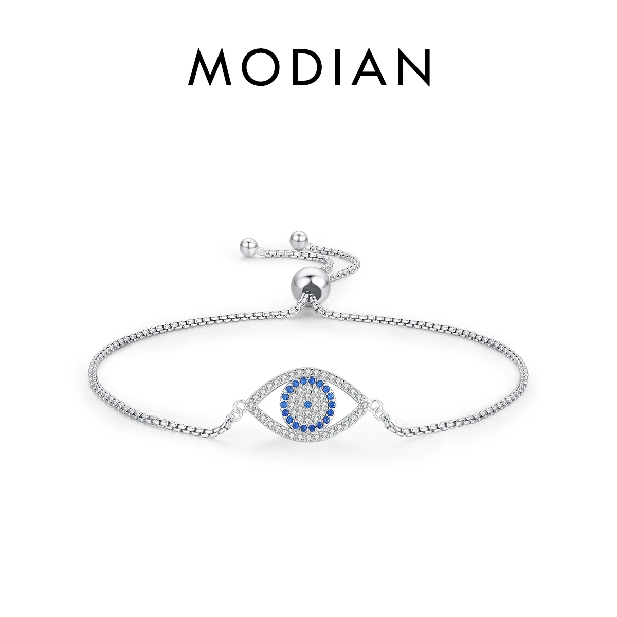 MODIAN Armband aus reinem 925er-Sterlingsilber, luxuriös, türkisfarbene blaue Augen, klarer kubischer Zirkon, Kristall-Gliederkette, für Damen, edler Schmuck