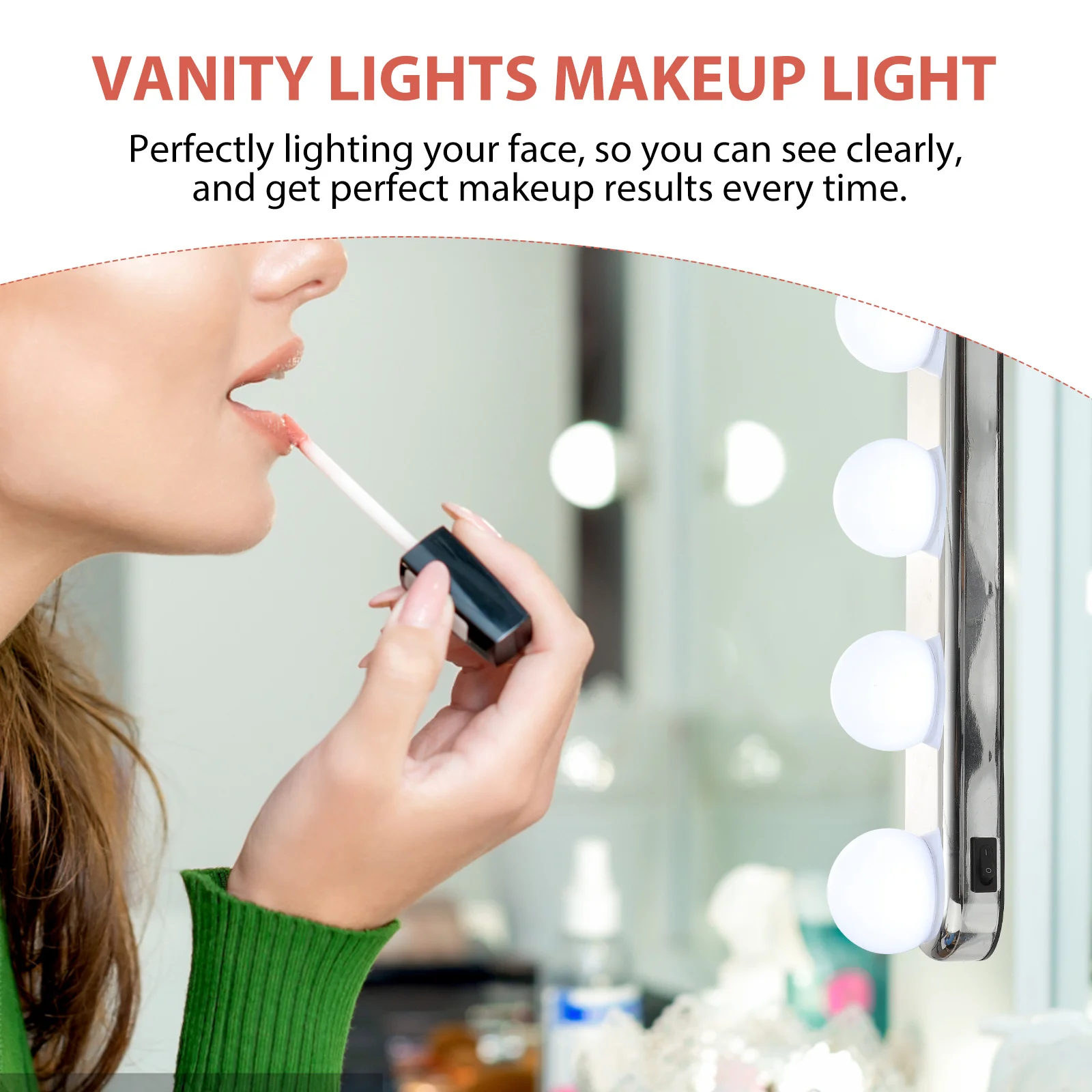 

4 Bulb Makeup Light Suction Cup No Drilling Portable Vanity Lights for Bathroom Mirror Front Lighting Warm White
