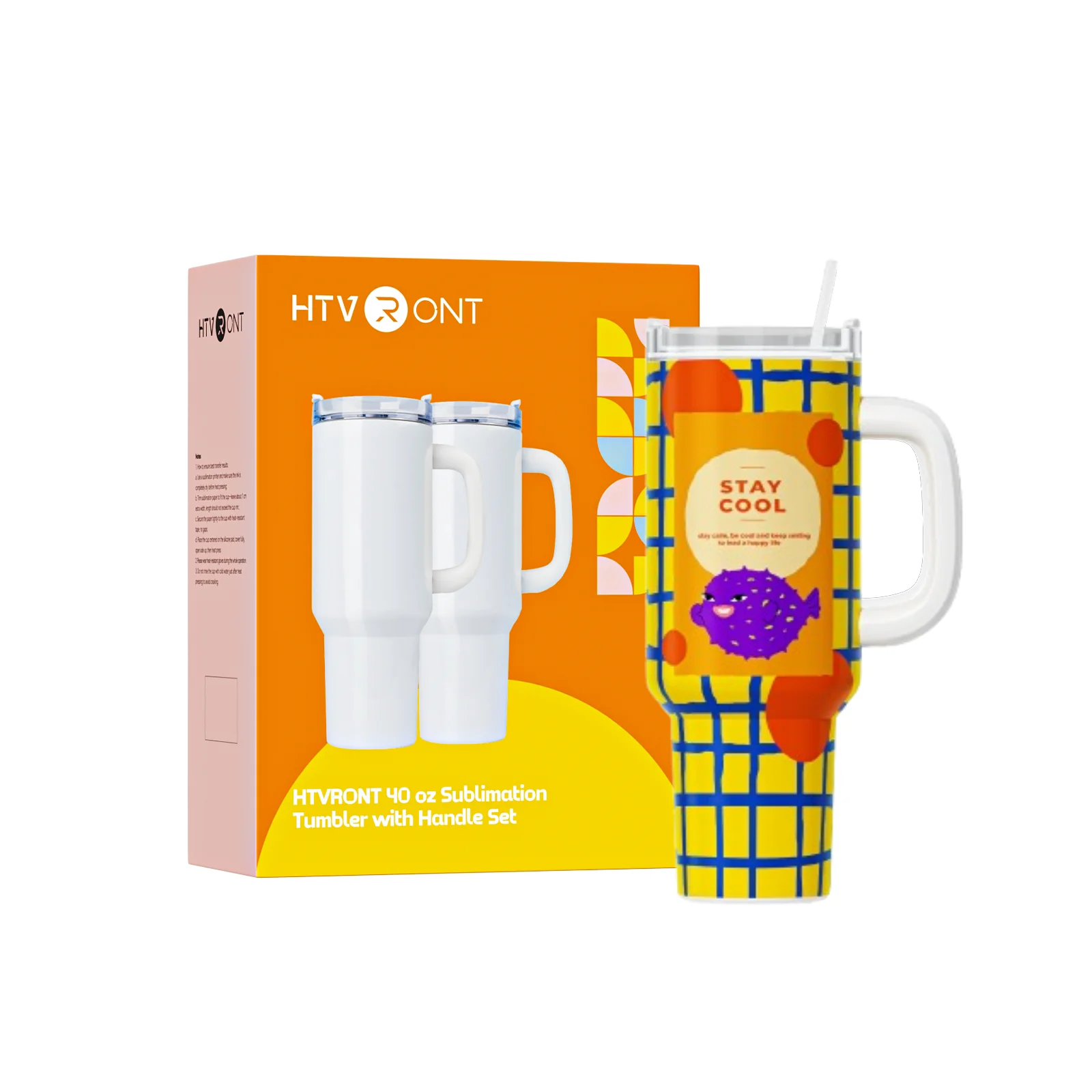 HTVRONT 2 Pack 40oz Sublimation Tumbler Blanks With Handle Double vacuum insulated Tumbler Cups Heat Transfer