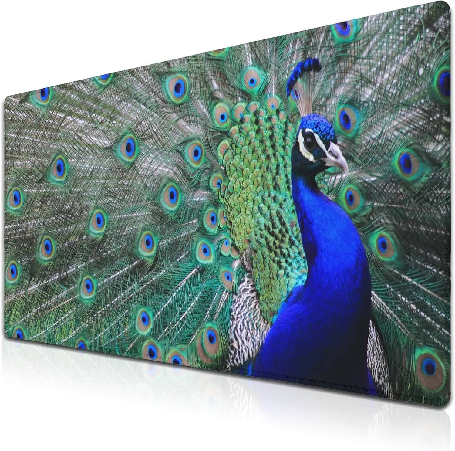 Peacock Blue XXL-Schreibtischunterlage – großes wasserdichtes Mauspad mit genähten Kanten und rutschfester Basis für Arbeit und Gaming