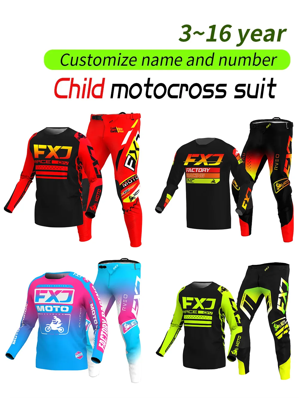 

child motocross gear set kids racing suit Enduro cross boy girl baby Off-road MX MTB 3 4 5 6 7 8 9 10 11 12 year Motorcycle