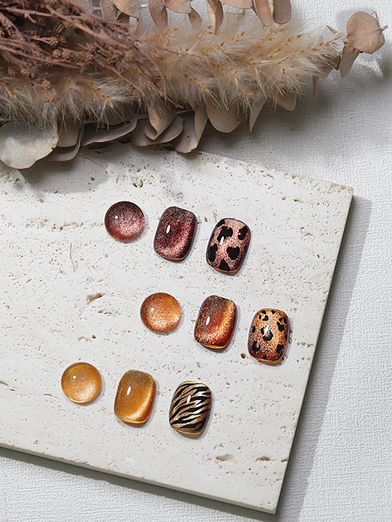 ZH 1-3PCS New Fall Winter Collection Leopard Print Sexy Amber Mallard Amber Glass Beads Dark Coffee Cat Eye Nail Gel Polish
