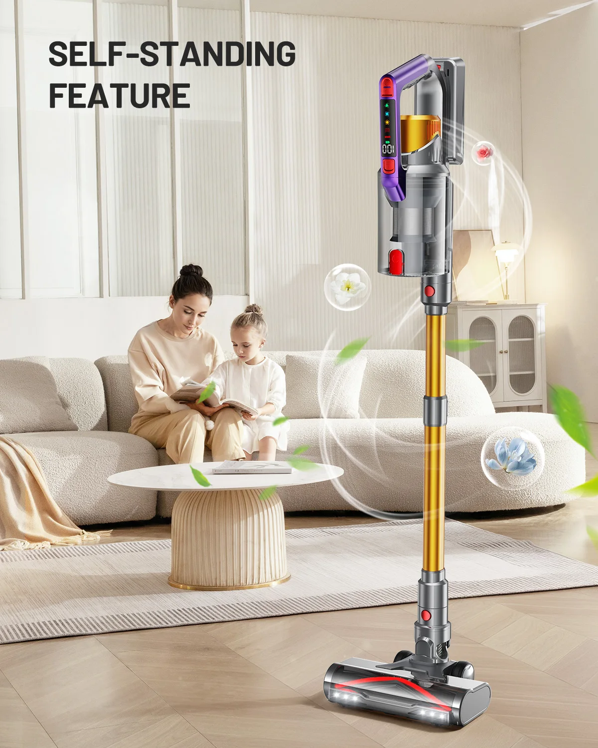 Kissof S17 Pro 550W/55KPA Cordless Vacuum Cleaner, 60Mins  Self-Standing Vacuum Cleaners for Home, Anti-Tangle Stick Vacuum