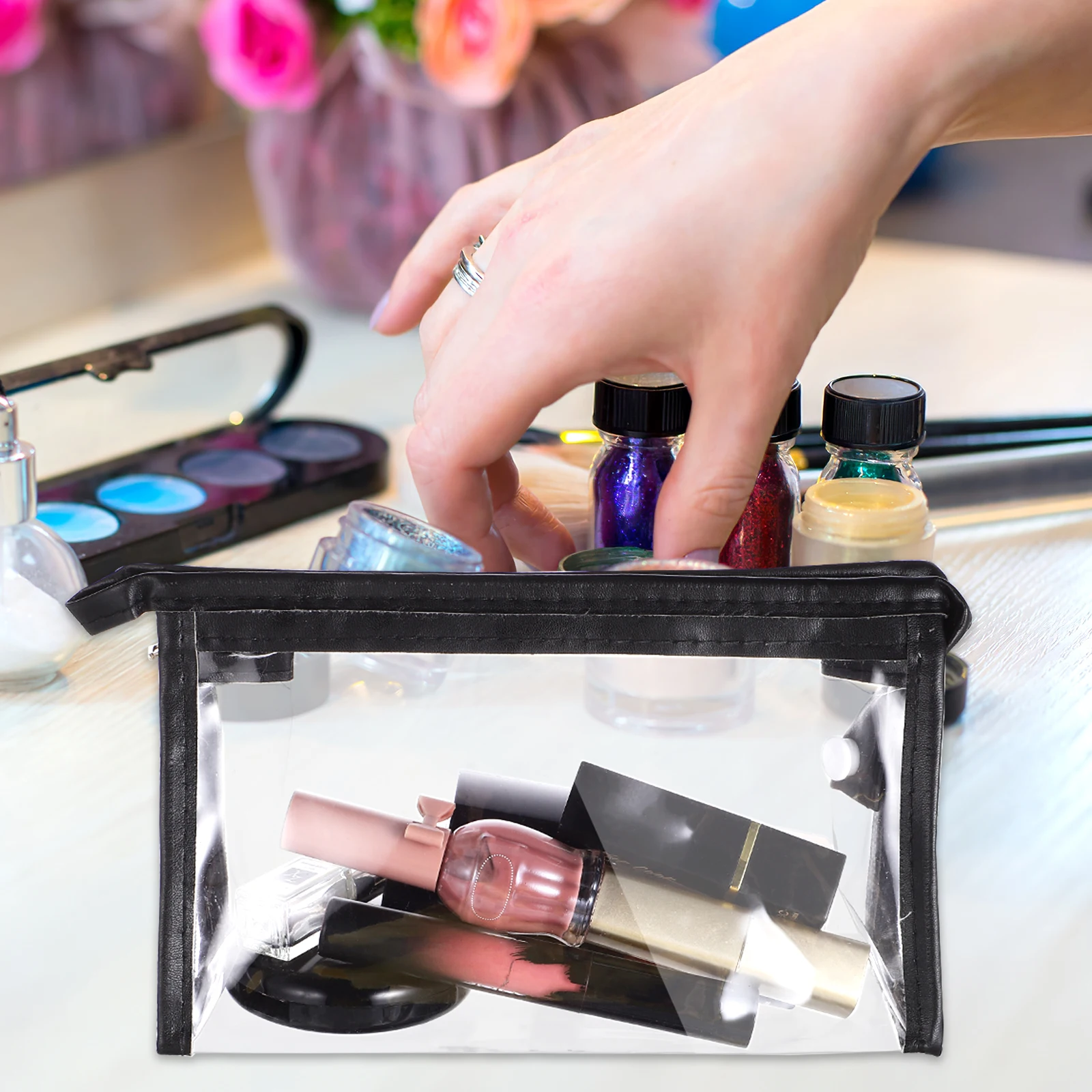 6 個クリア PVC トラベルストレージバッグ大容量メイクアップトイレタリーオーガナイザーバスルームアクセサリーウォッシュバッグ透明デザイン