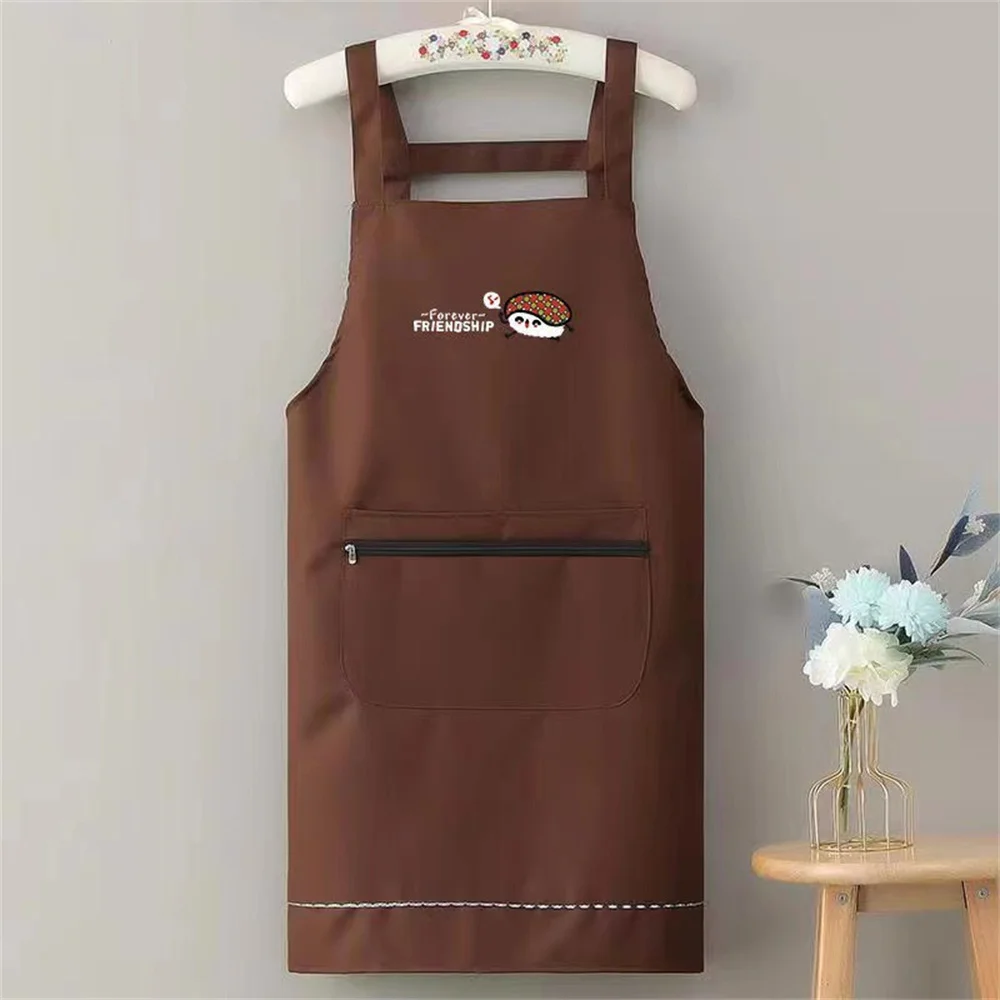 1Pcs Simple Waterproof Apron Wear Resistant Anti-Fouling Anti-Oil Zipper Large Pocket Apron Home Kitchen Apron