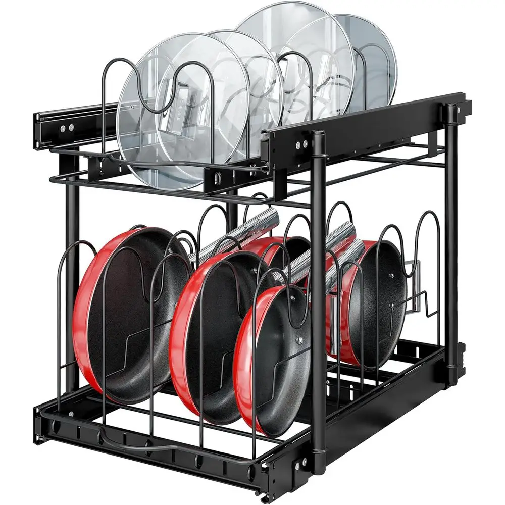 

Органайзер для кастрюль и сковородок TQVAI, выдвижной органайзер для шкафа с полным выдвижением, выдвижные полки или разделители для кухонного шкафа с регулируемыми перегородками