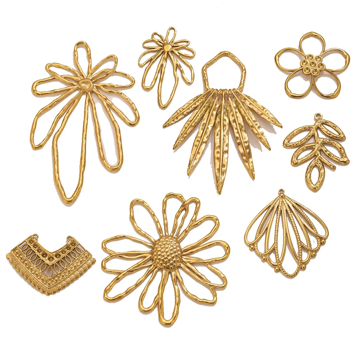 Edelstahl Vergoldeter Böhmischer Hohlblumen-Anhänger DIY Halskette Ohrringe Schmuckherstellung Zubehör Geschenke für Frauen – Detail 3
