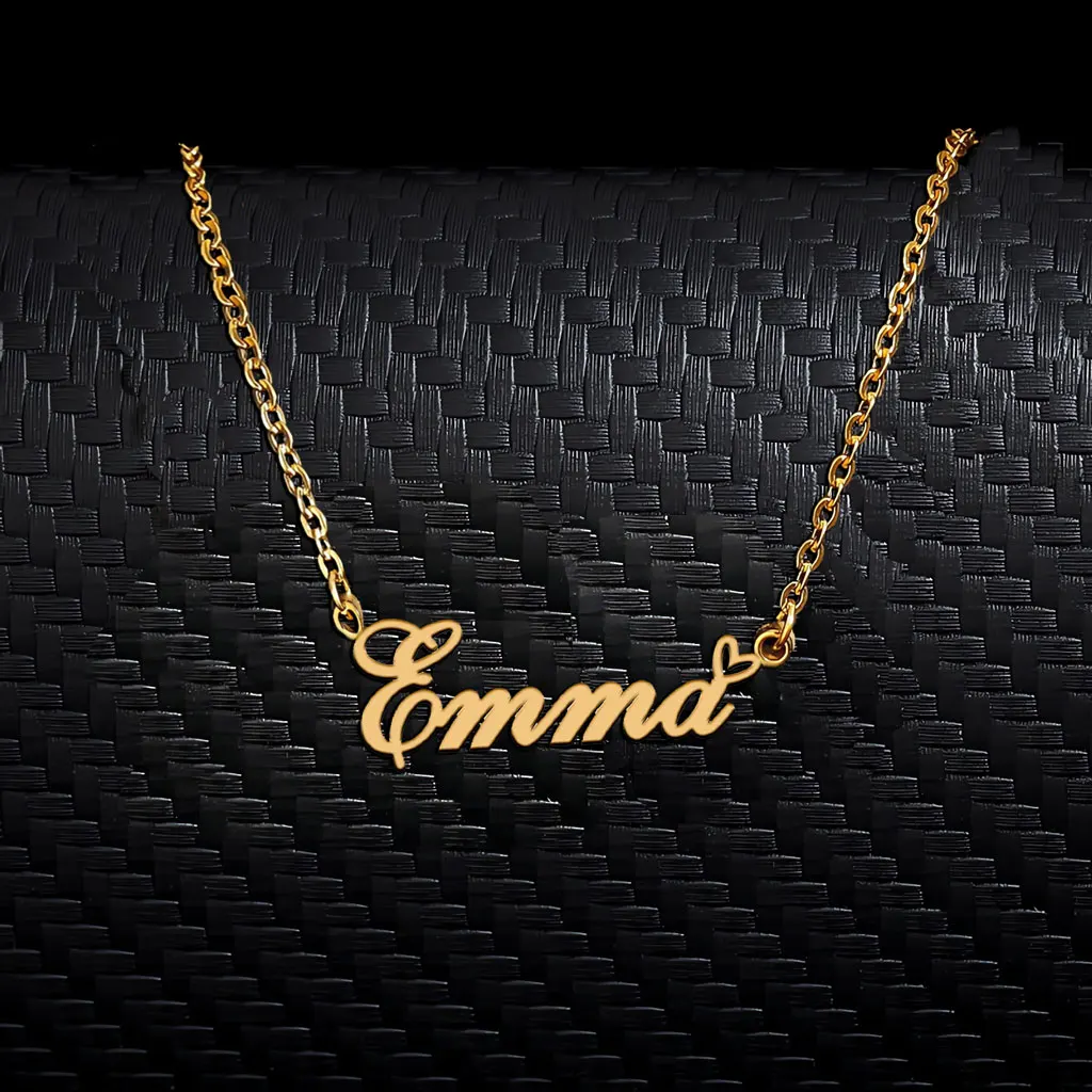 

AOLOSHOW Emma with Heart Gold Plated Stainless Steel Name Necklace for Women Jewelry Gift Mother's Day