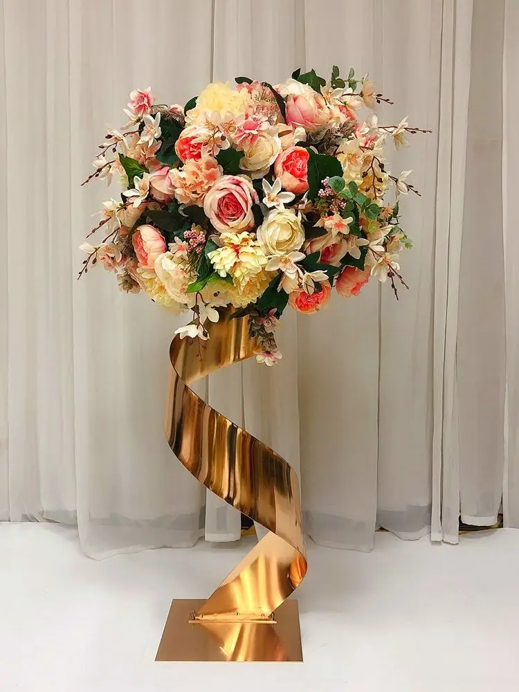 

10 PCS/ Lot Gold Flower Road Lead Metal Wedding Table Centerpieces Event Vase Party Flowers Rack Home Hotel Decoration