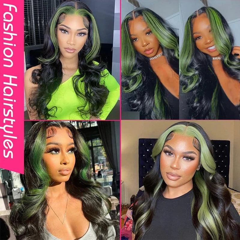 28 inch High Gloss Green Wavy Lace Front Wig, Middle Parted Wavy Synthetic Wig Lace Front Wig