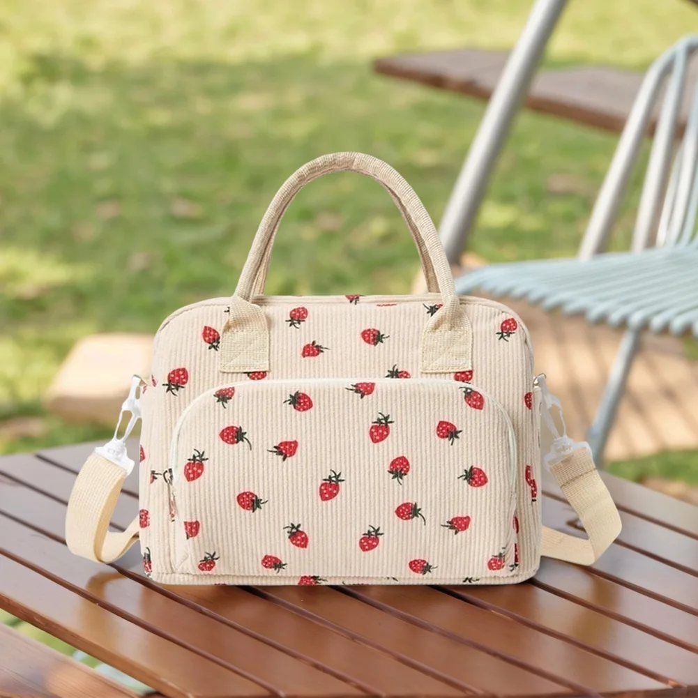 Niedliche Cord-Lunch-Tasche mit Schultergurt, Wärmeisolierte Handtasche, Isolierte Kühltasche für Frauen